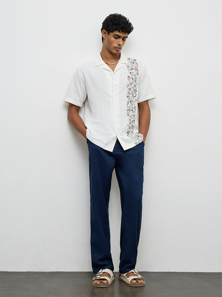 ETA White Floral-Embroidered Relaxed-Fit Cotton Shirt
