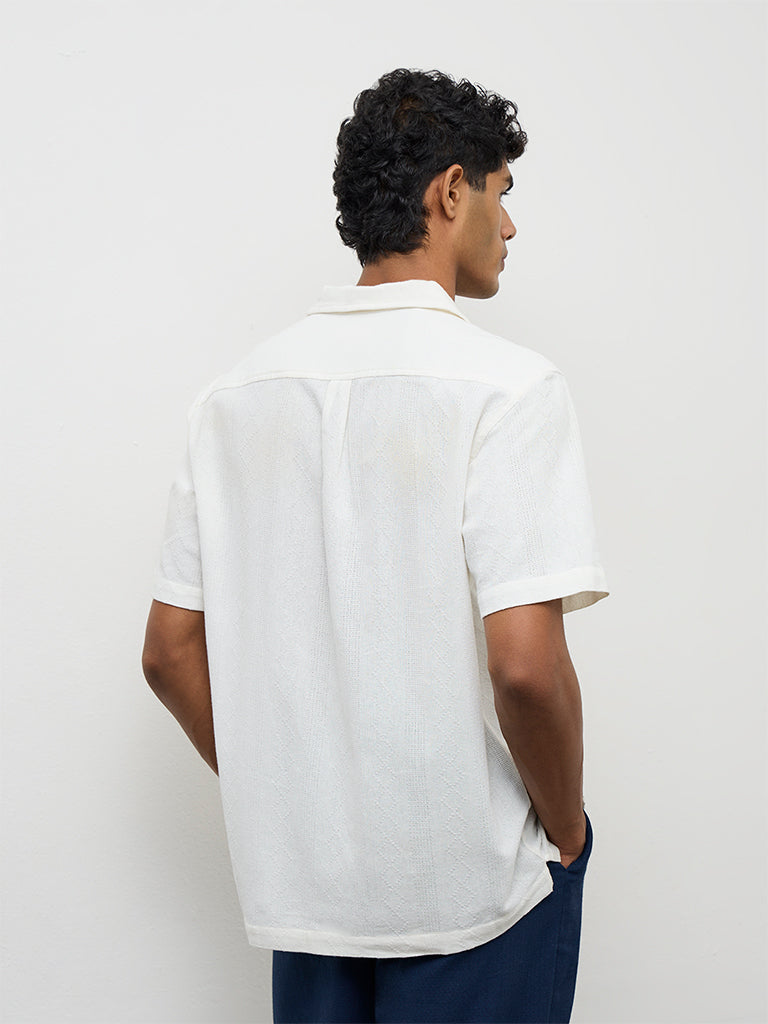 ETA White Floral-Embroidered Relaxed-Fit Cotton Shirt
