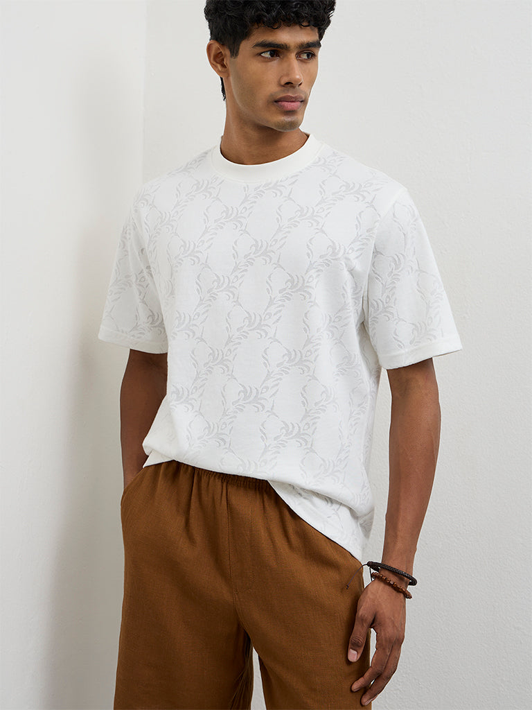ETA White Jacquard Texture Relaxed-Fit T-Shirt
