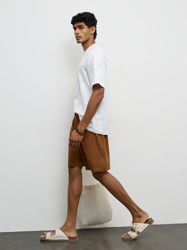 ETA White Jacquard Texture Relaxed-Fit T-Shirt