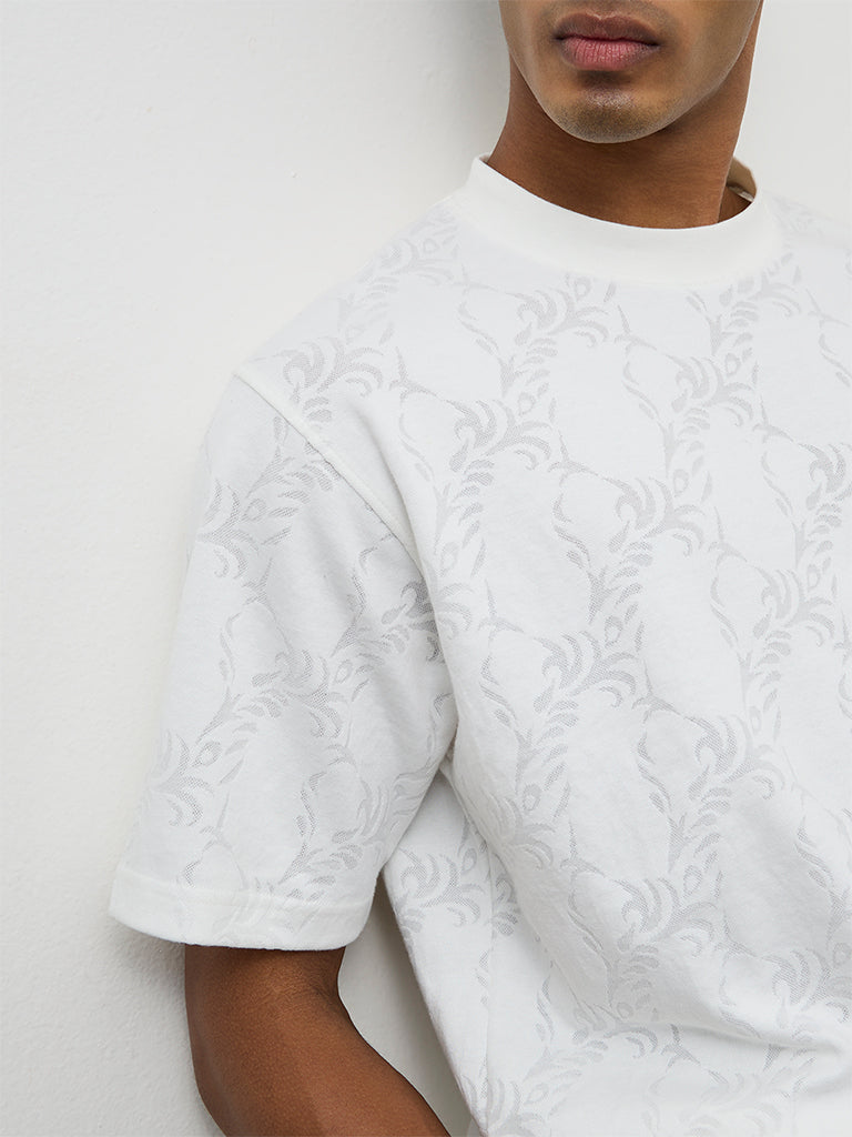 ETA White Jacquard Texture Relaxed-Fit T-Shirt