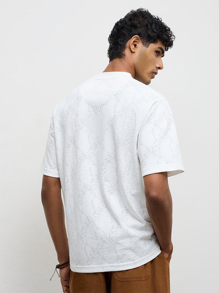 ETA White Jacquard Texture Relaxed-Fit T-Shirt