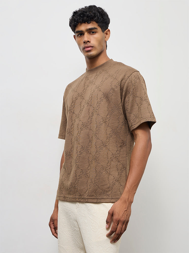 ETA Taupe Jacquard Relaxed-Fit T-Shirt