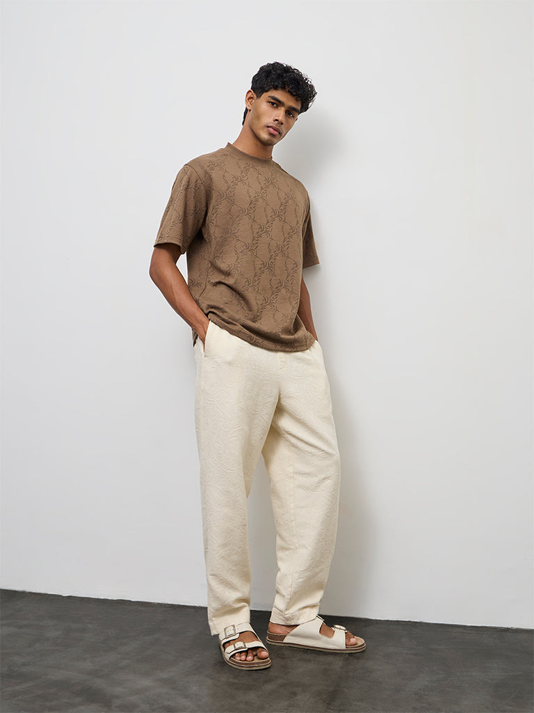 ETA Taupe Jacquard Relaxed-Fit T-Shirt