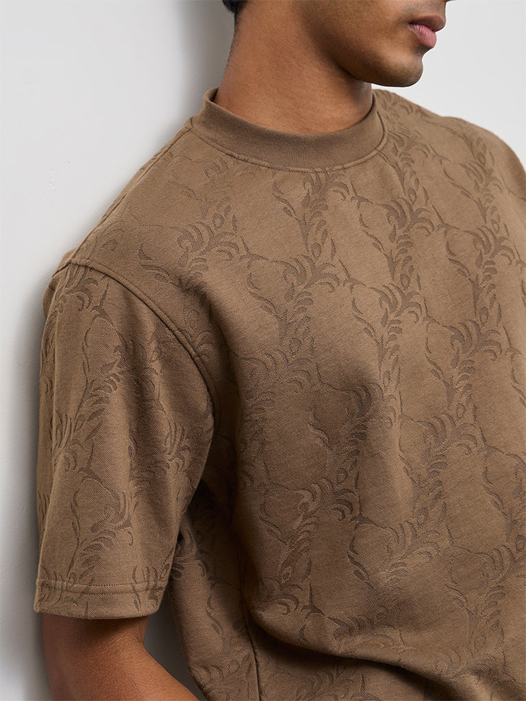 ETA Taupe Jacquard Relaxed-Fit T-Shirt