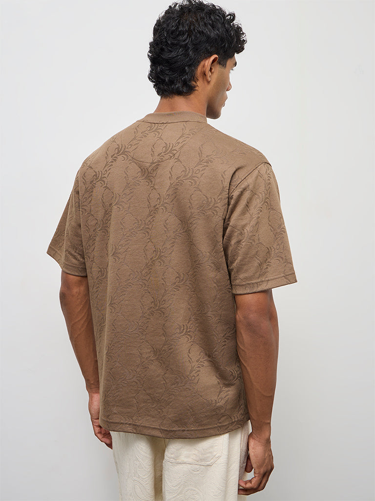 ETA Taupe Jacquard Relaxed-Fit T-Shirt