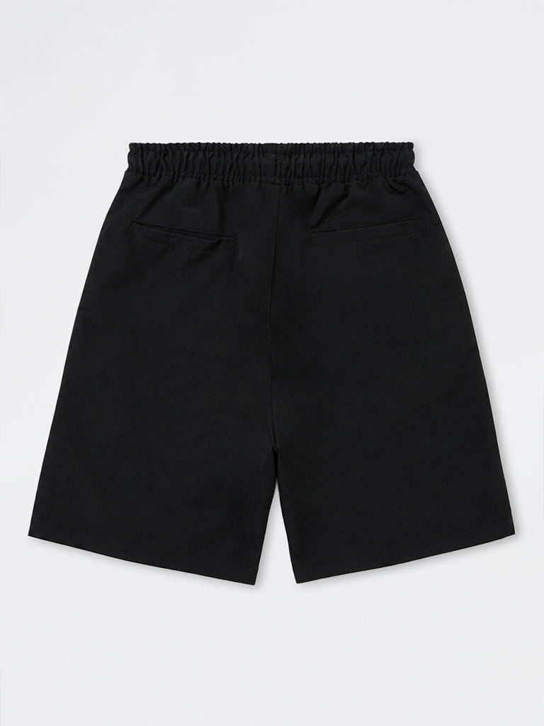 Boys Black Text-Detailed Mid-Rise Shorts