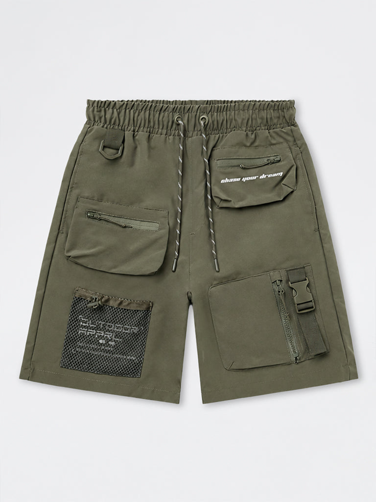 Boys Sage Text-Detailed Mid-Rise Shorts