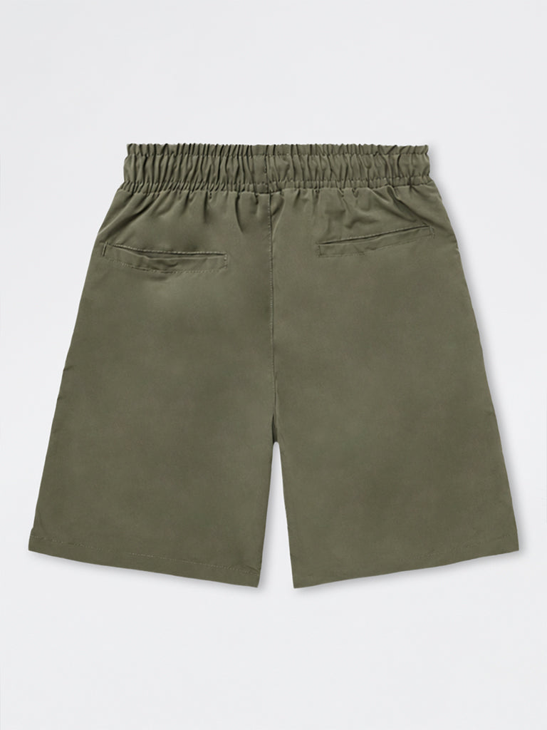 Boys Sage Text-Detailed Mid-Rise Shorts