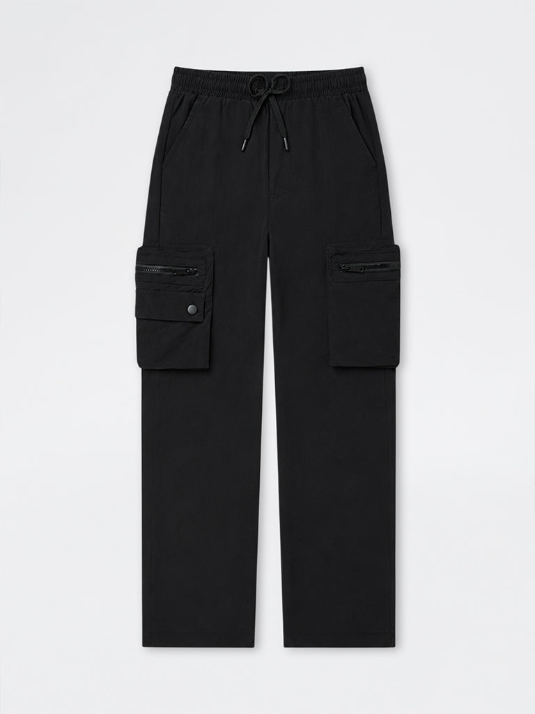 Boys Black Mid-Rise Cargo Pants