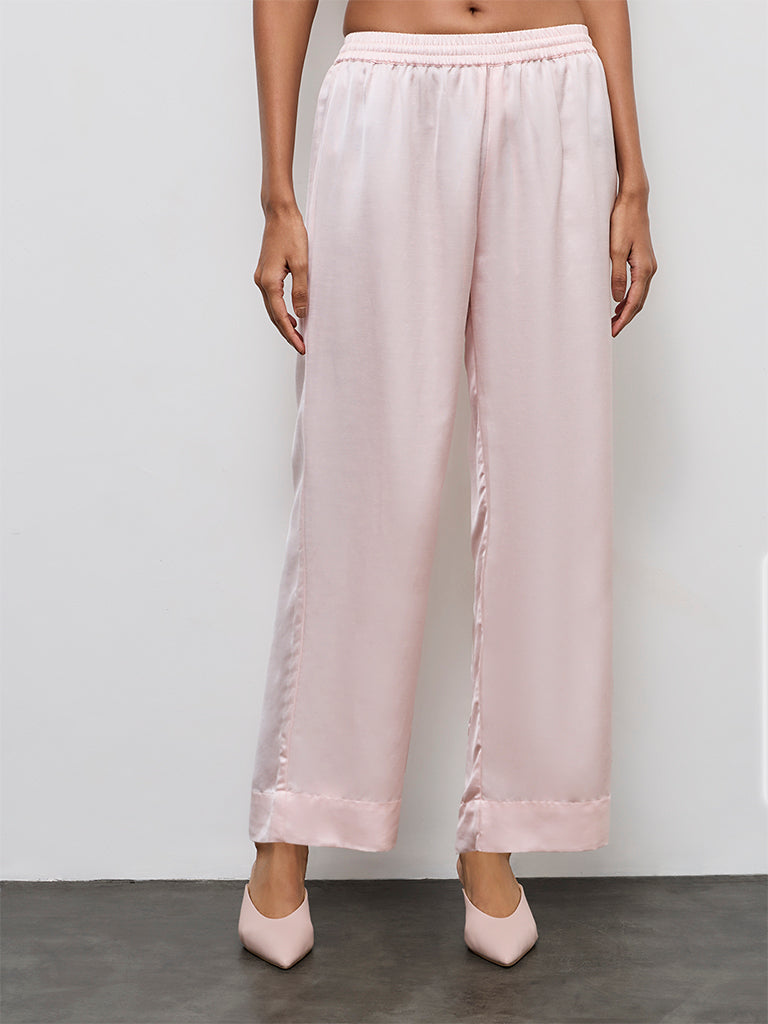 Zuba Pink Solid Linen Blend Pants