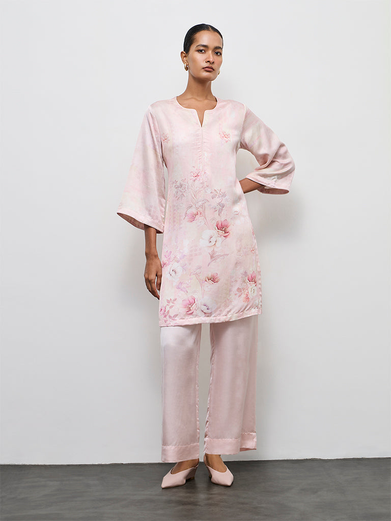 Zuba Pink Solid Linen Blend Pants