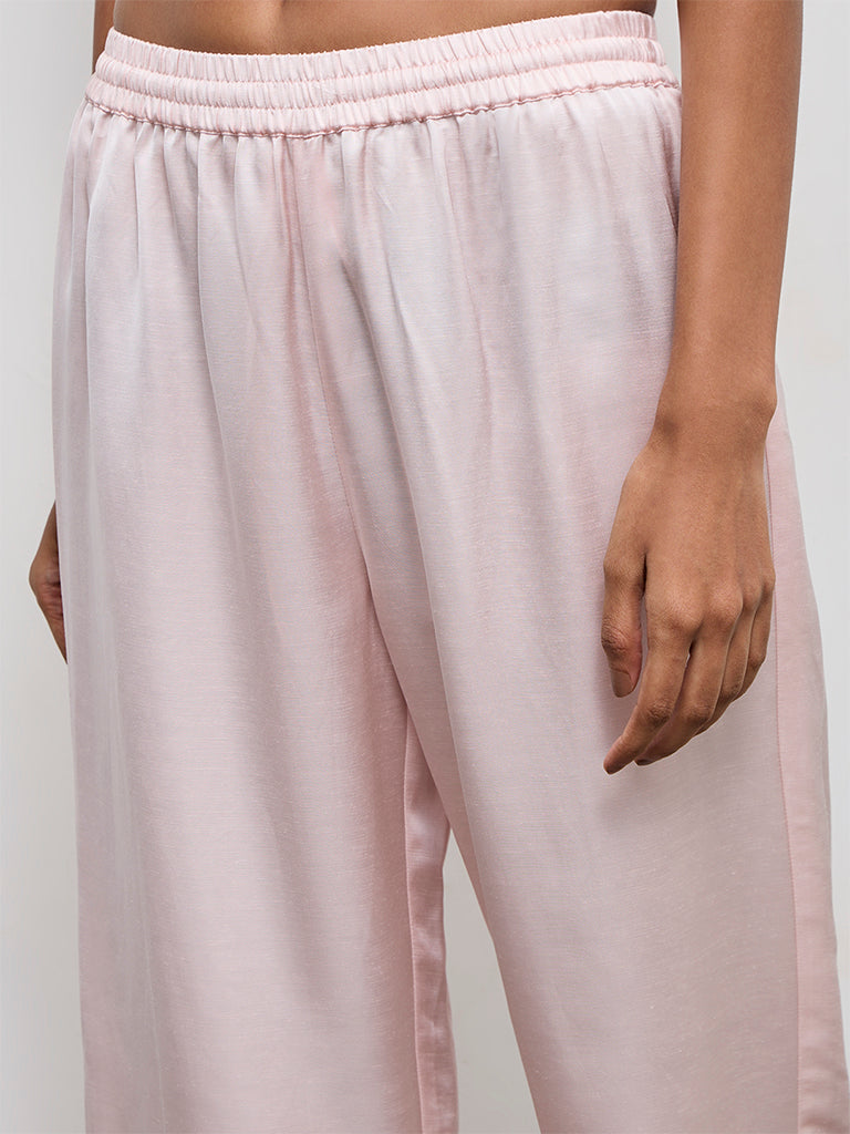 Zuba Pink Solid Linen Blend Pants