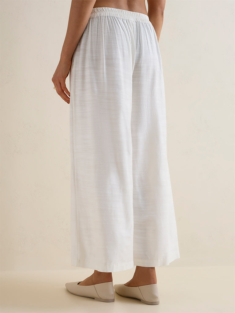 Zuba White Solid Cotton-Blend Palazzos