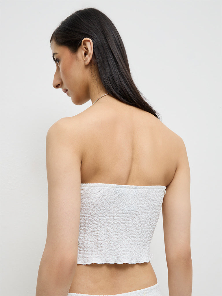 Nuon Off-White Crinkle-Textured Off-Shoulder Top