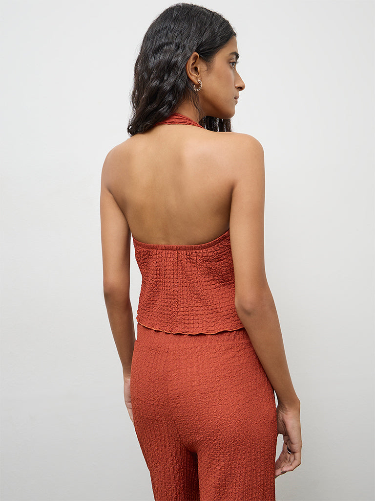 Nuon Rust Textured Halter-Neck Top