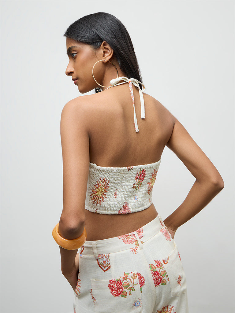 Nuon Off-White Printed Linen Top
