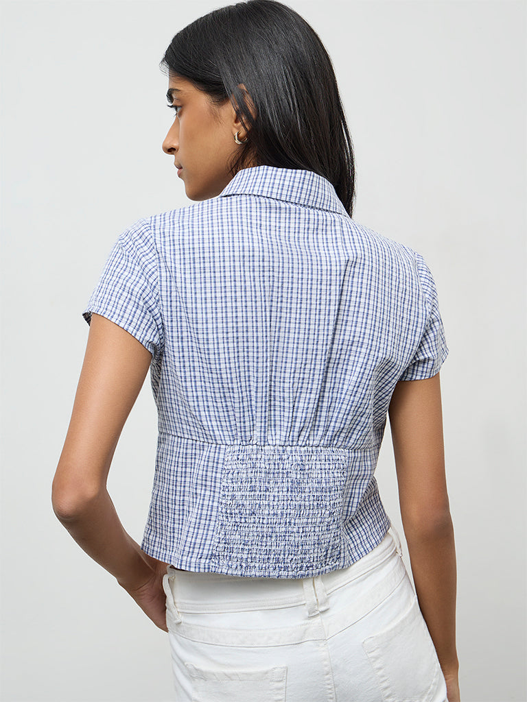 Nuon Navy Checkered Cotton Shirt