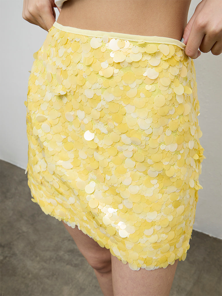 Nuon Yellow Sequin Embellished High-Rise Skirt