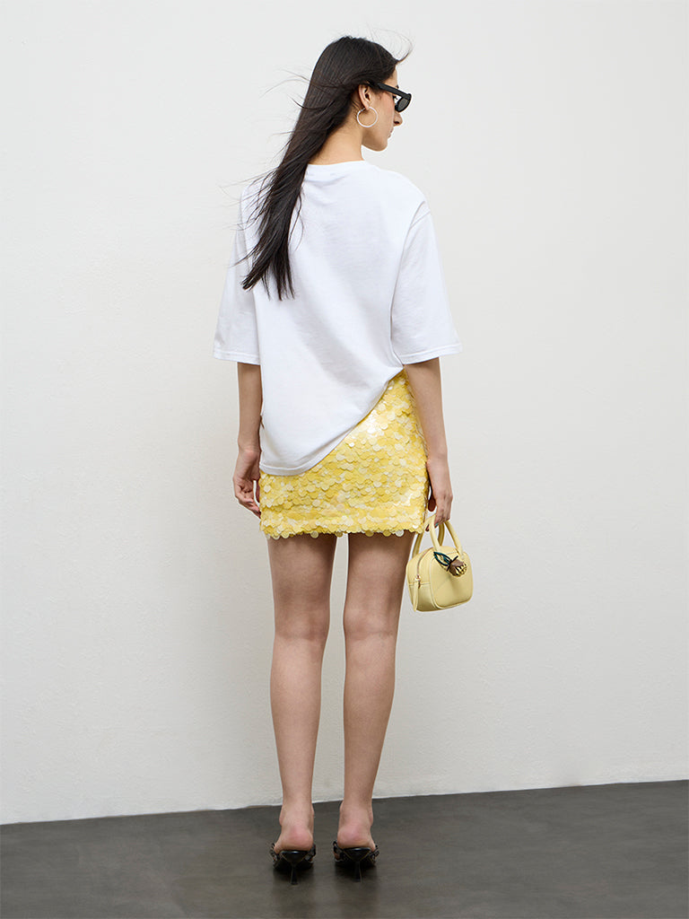 Nuon Yellow Sequin Embellished High-Rise Skirt