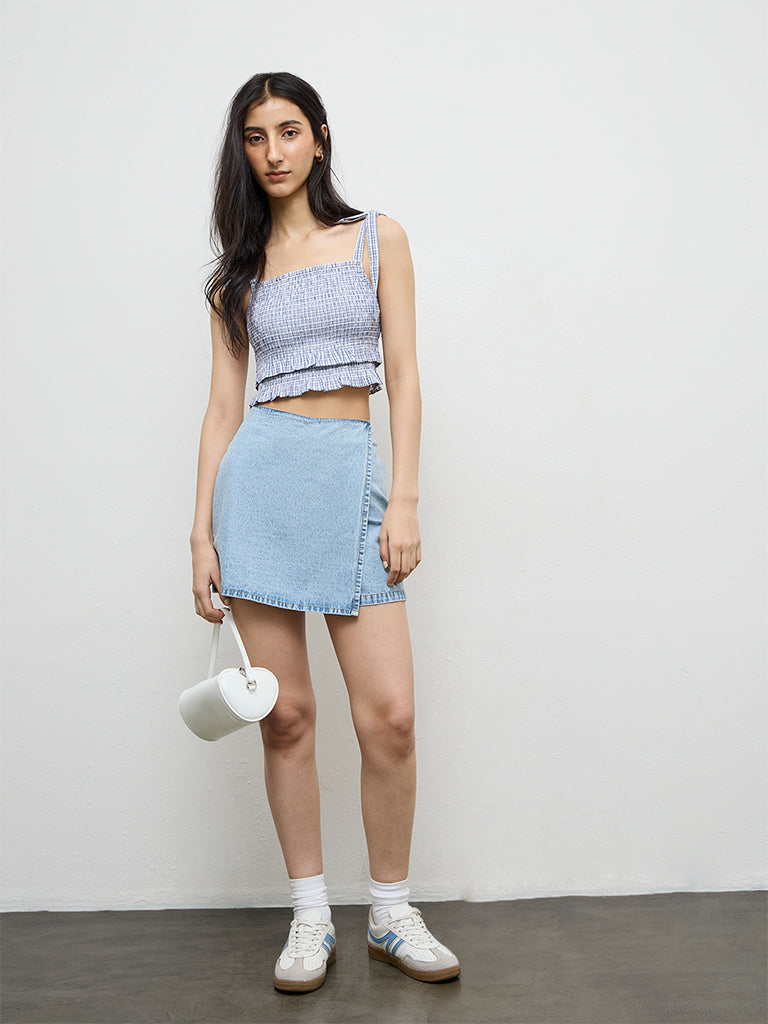 Nuon Light Blue High-Rise Denim Skorts