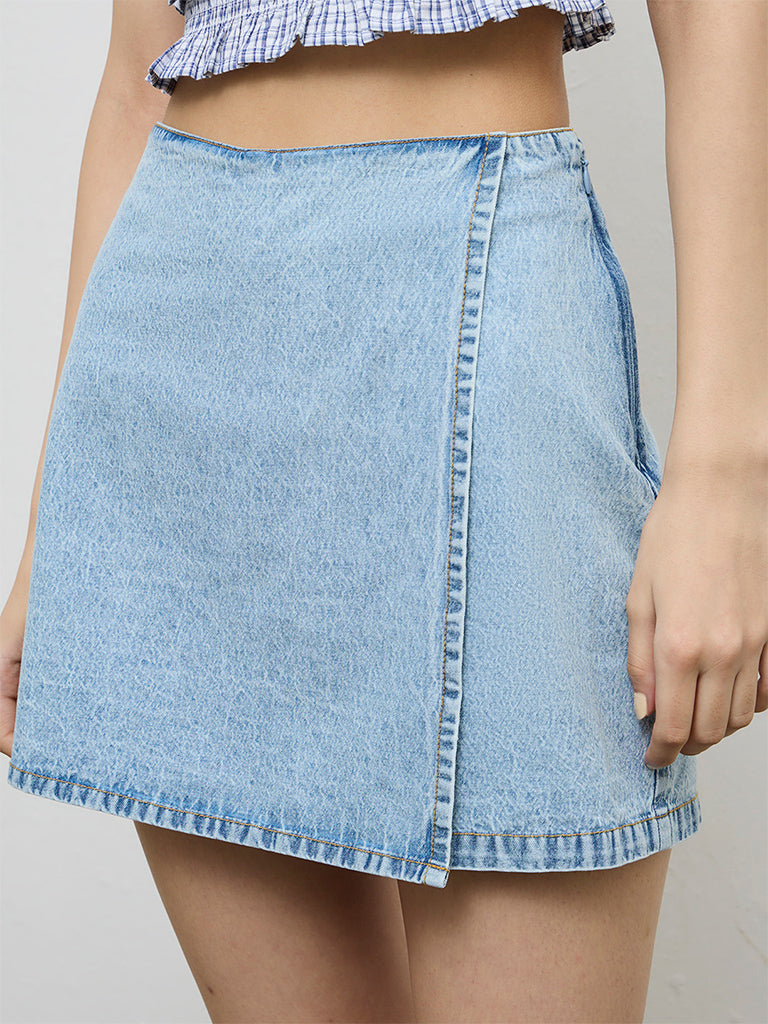 Nuon Light Blue High-Rise Denim Skorts