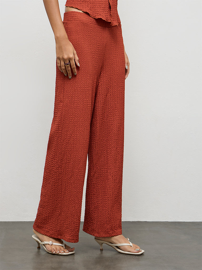 Nuon Rust Textured High-Rise Pants