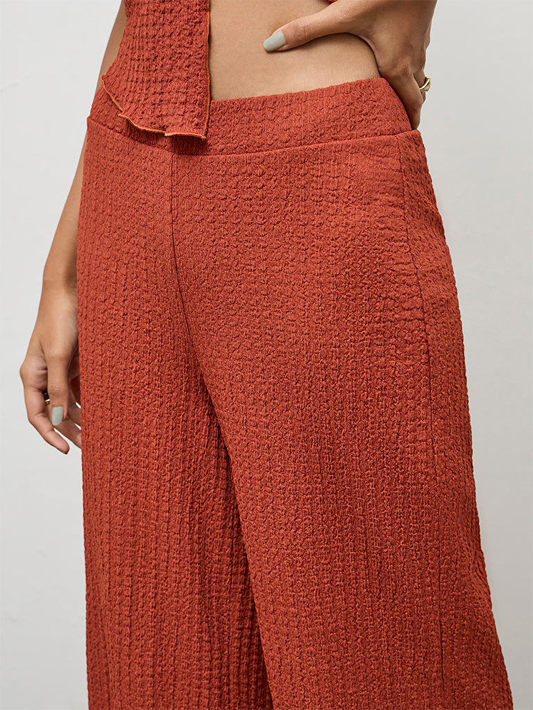 Nuon Rust Textured High-Rise Pants