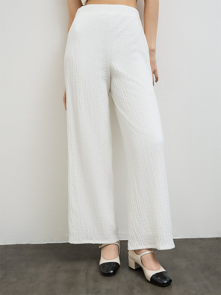 Nuon Off-White Crinkle-Textured High-Rise Pants