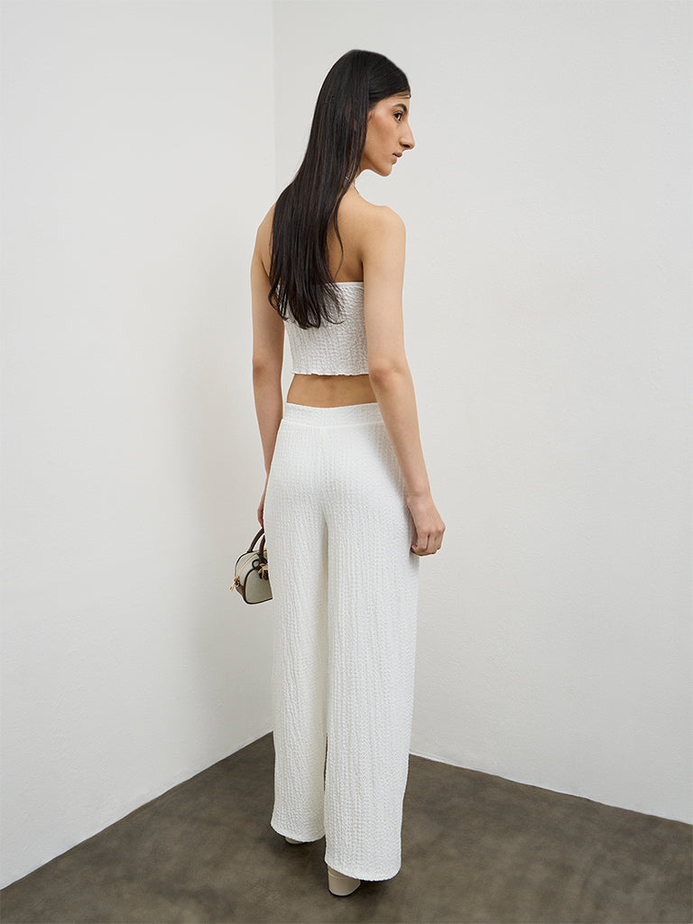 Nuon Off-White Crinkle-Textured High-Rise Pants