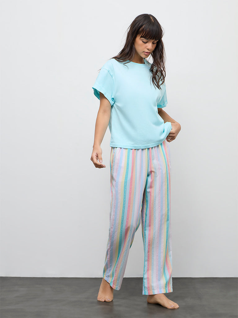 Wunderlove Multicolor Striped High-Rise Cotton Pants