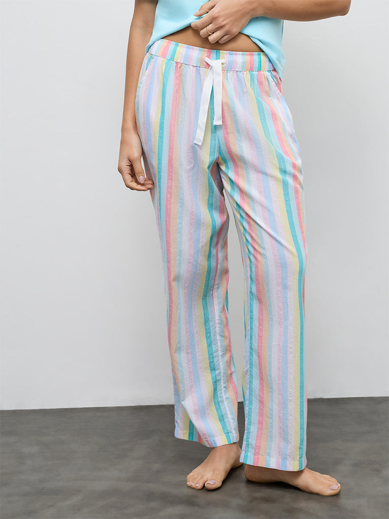 Wunderlove Multicolor Striped High-Rise Cotton Pants
