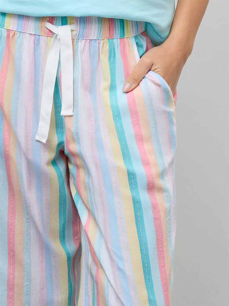 Wunderlove Multicolor Striped High-Rise Cotton Pants
