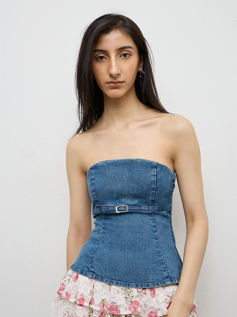 Nuon Blue Denim Off-Shoulder Top