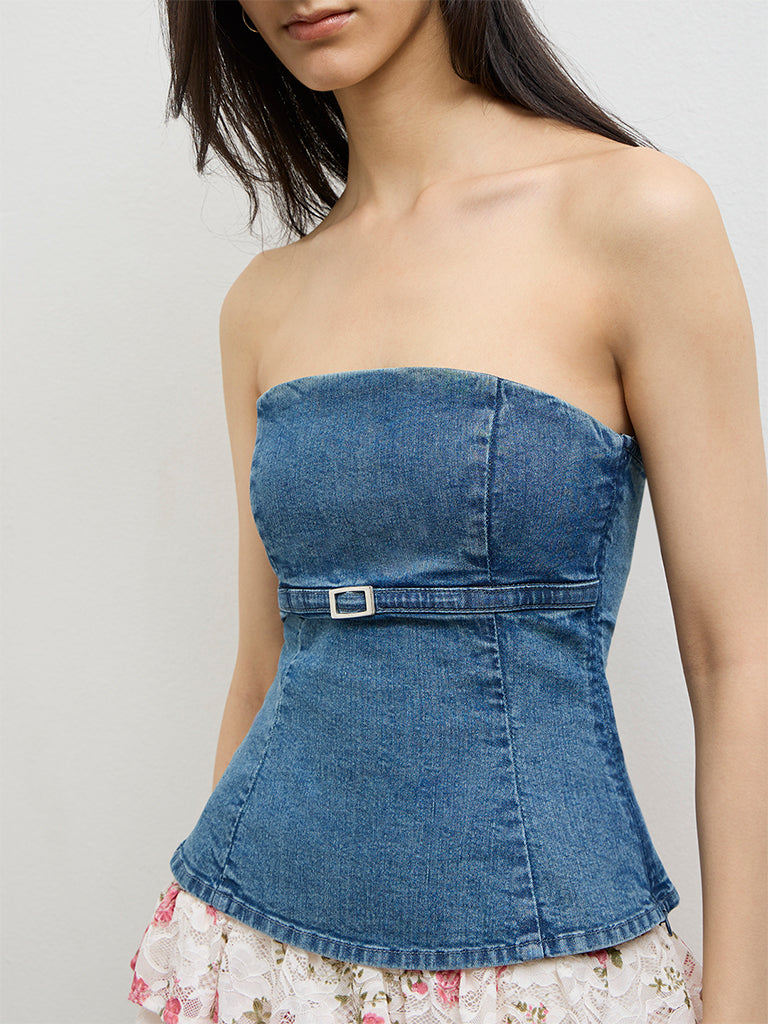 Nuon Blue Denim Off-Shoulder Top