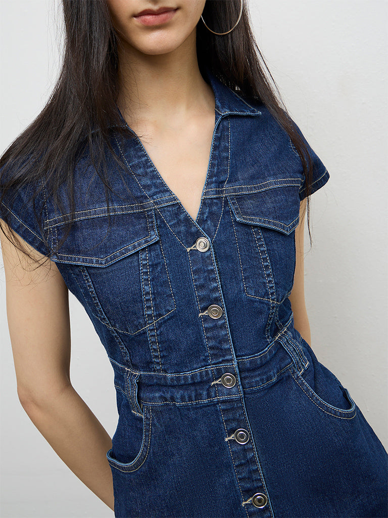 Nuon Dark Blue A-Line Denim Dress