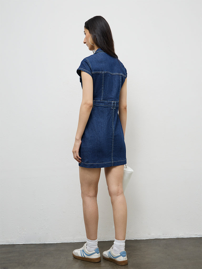 Nuon Dark Blue A-Line Denim Dress