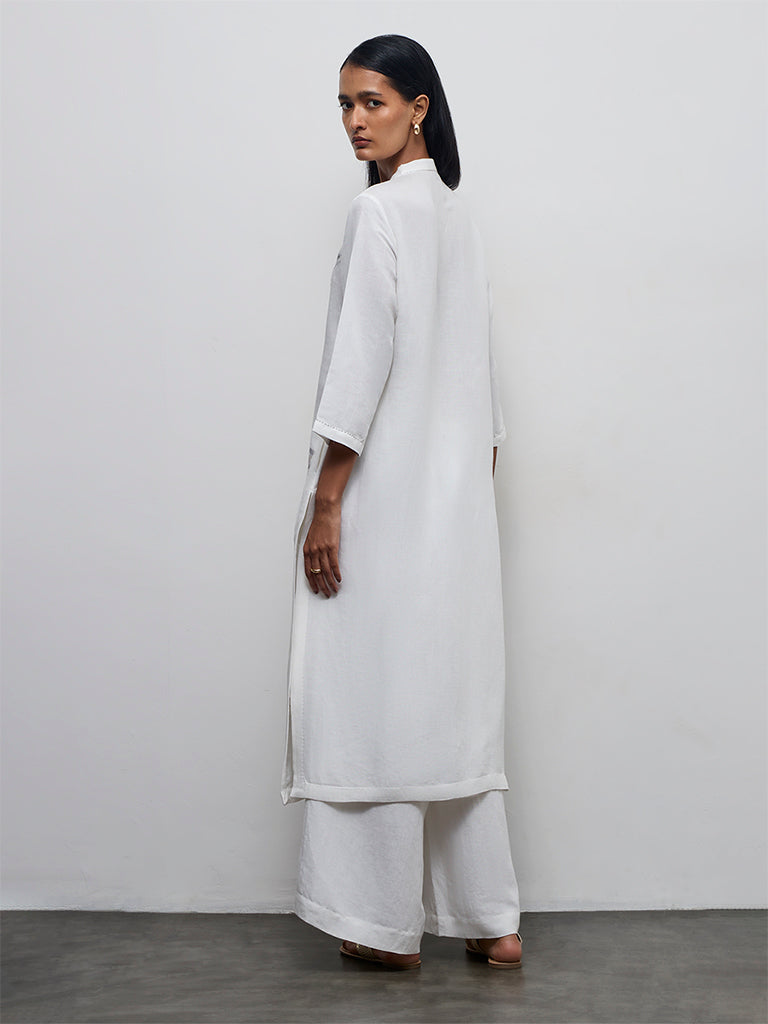 Zuba White Floral Embroidered A-Line Kurta