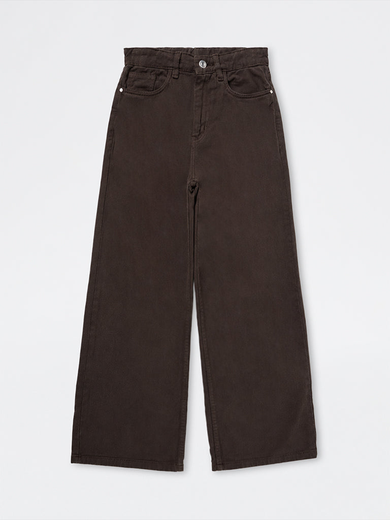 Girls Dark Brown High-Rise Jeans