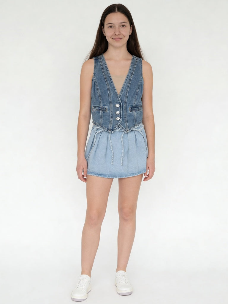 Girls Blue Denim Waistcoat