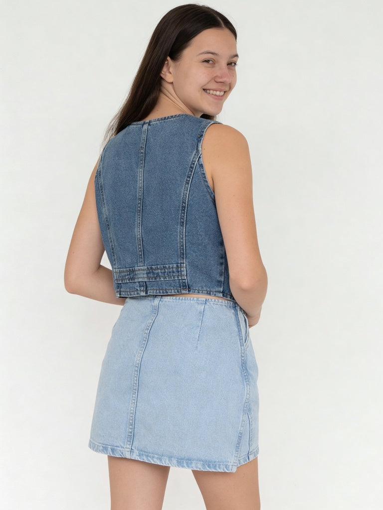 Girls Blue Denim Waistcoat