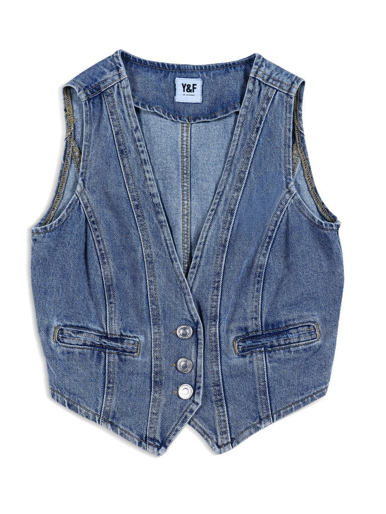 Girls Blue Denim Waistcoat