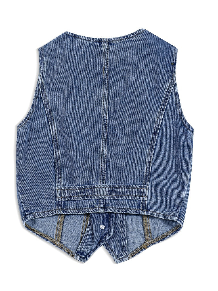 Girls Blue Denim Waistcoat