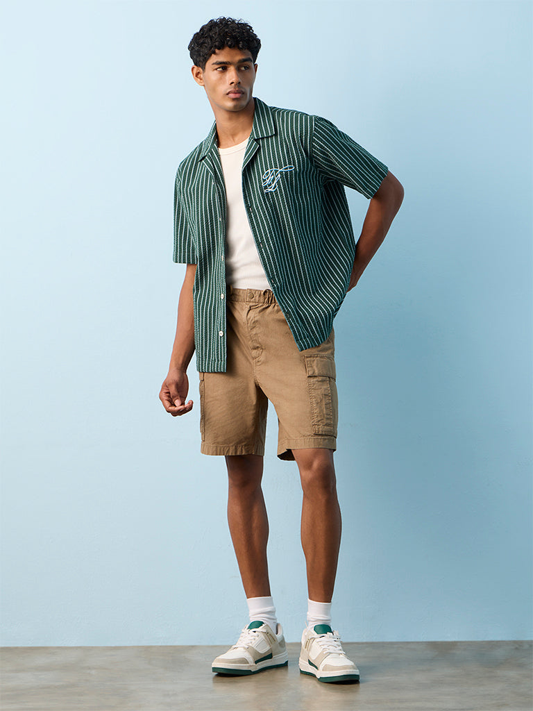 Nuon Tan Relaxed-Fit Mid-Rise Cotton Cargo Shorts
