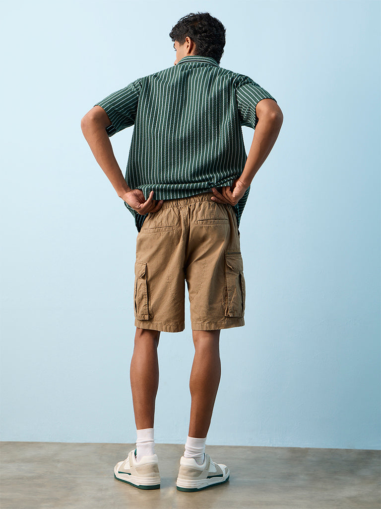 Nuon Tan Relaxed-Fit Mid-Rise Cotton Cargo Shorts