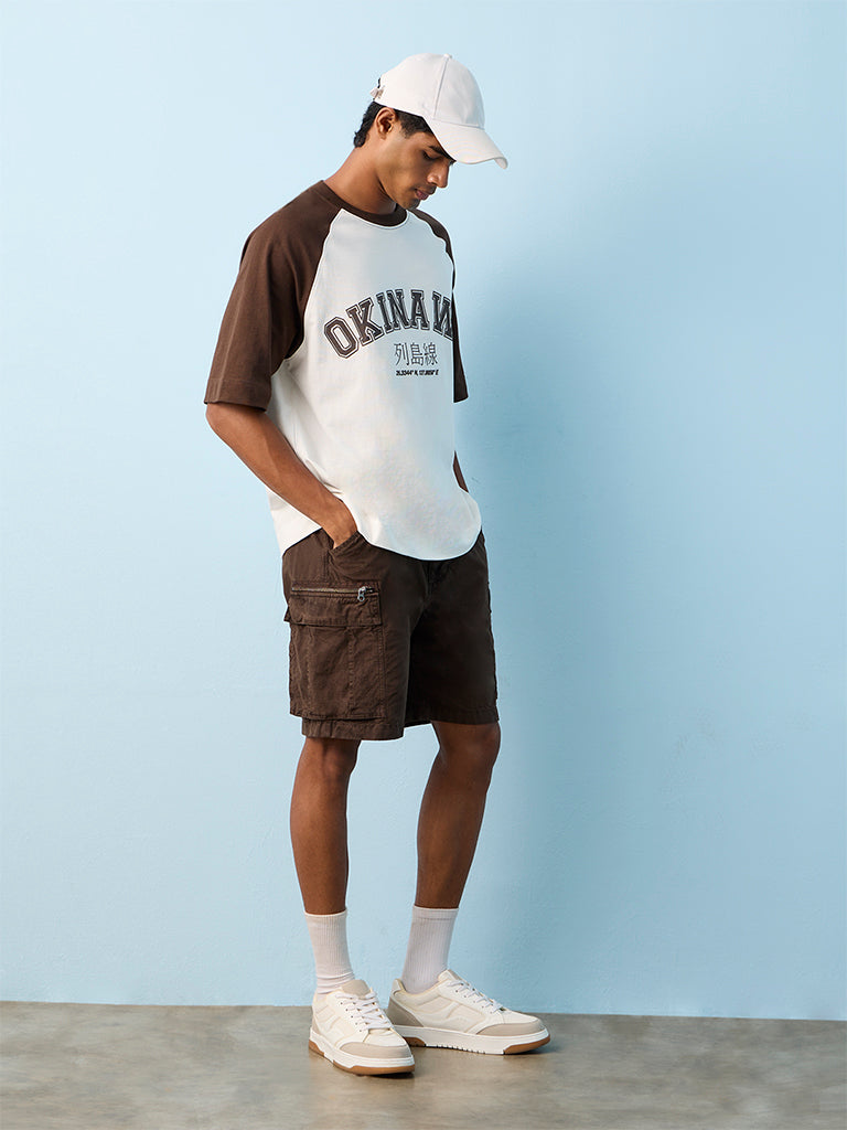 Nuon Dark Brown Relaxed-Fit Mid-Rise Cotton Cargo Shorts