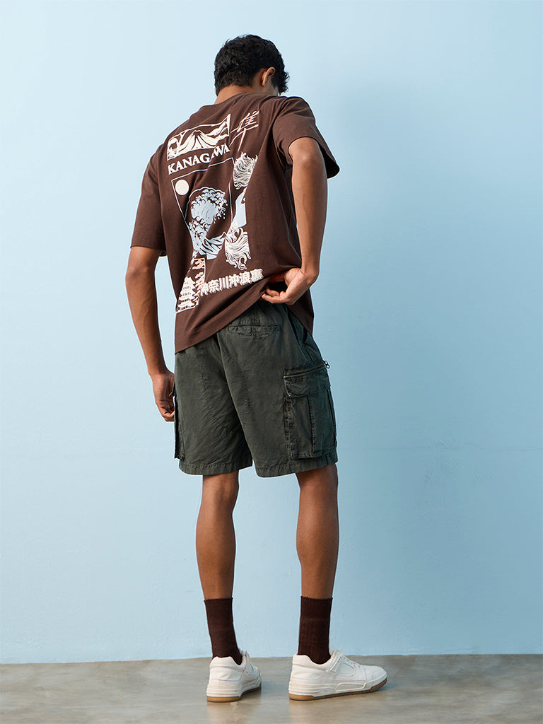 Nuon Green Relaxed-Fit Mid-Rise Cotton Cargo Shorts