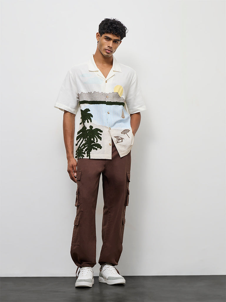 Nuon Off-White Scenic Embroidered Relaxed-Fit Shirt