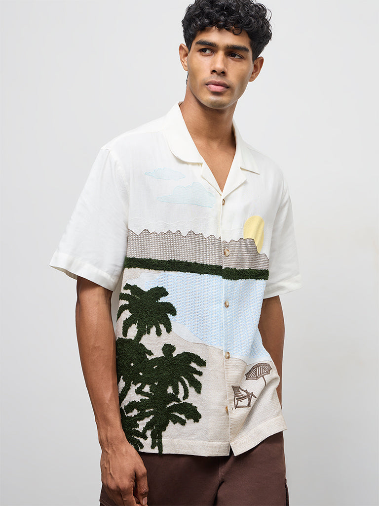 Nuon Off-White Scenic Embroidered Relaxed-Fit Shirt