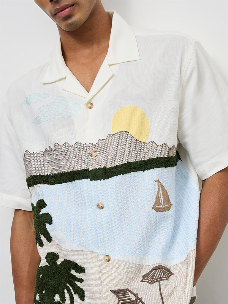 Nuon Off-White Scenic Embroidered Relaxed-Fit Shirt